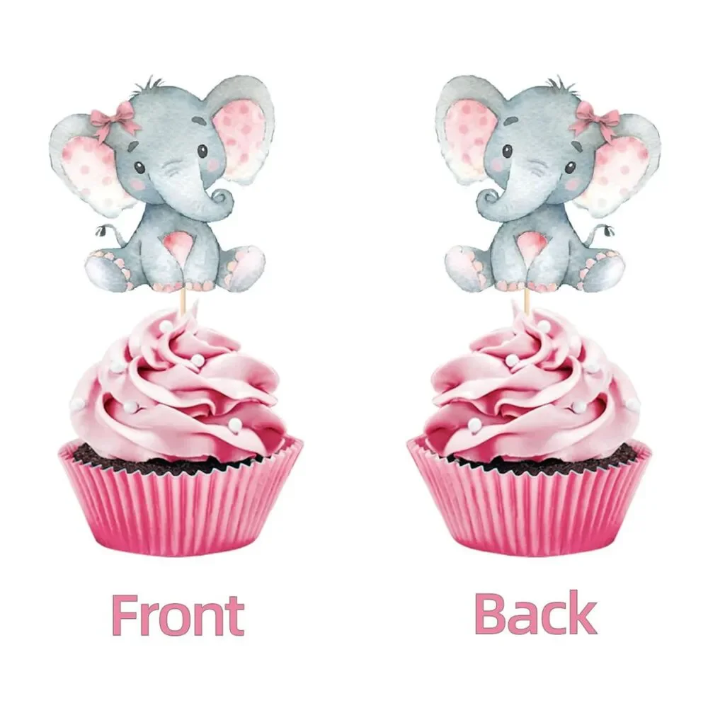 2 Pk. Double Sided Pink Elephant Cupcake Toppers/Picks, Pack of 24 X 2